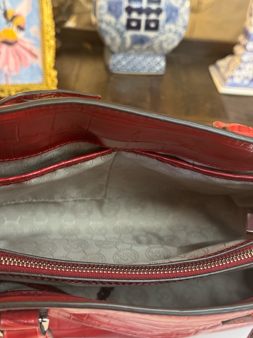 ❤️ MICHAEL KORS DILLON RED MEDIUM LEATHER CROCO EMBOSSED SATCHEL! - Picture 11 of 15